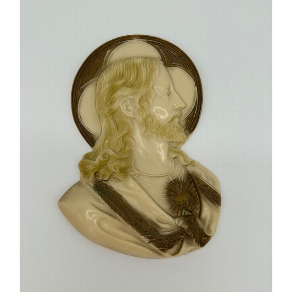 Celluloid Religious Jesus And Mary Wall Plaques Mid Century - Picture 5 of 5